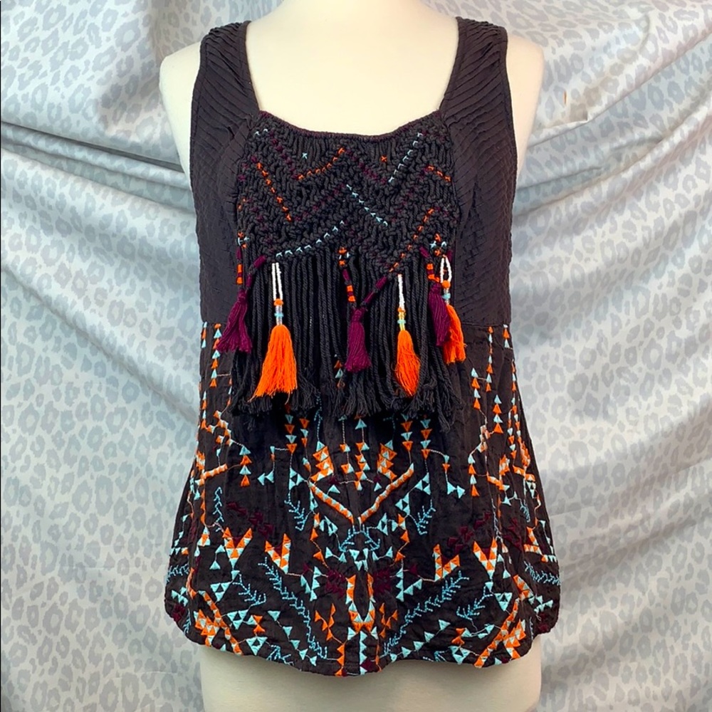 Anthro Akemi+Kin Rigmarole Embroidered Tassel Top - Picture 5 of 11